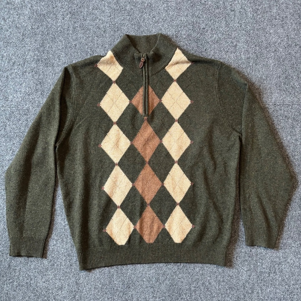 Jos A Bank Executive Collection Argyle Lambswool Quarter Zip Sweater Mens Large